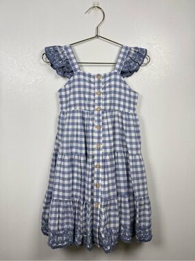Shabby Chic Blue Gingham Ruffle Dress Girls Cotton Size 5